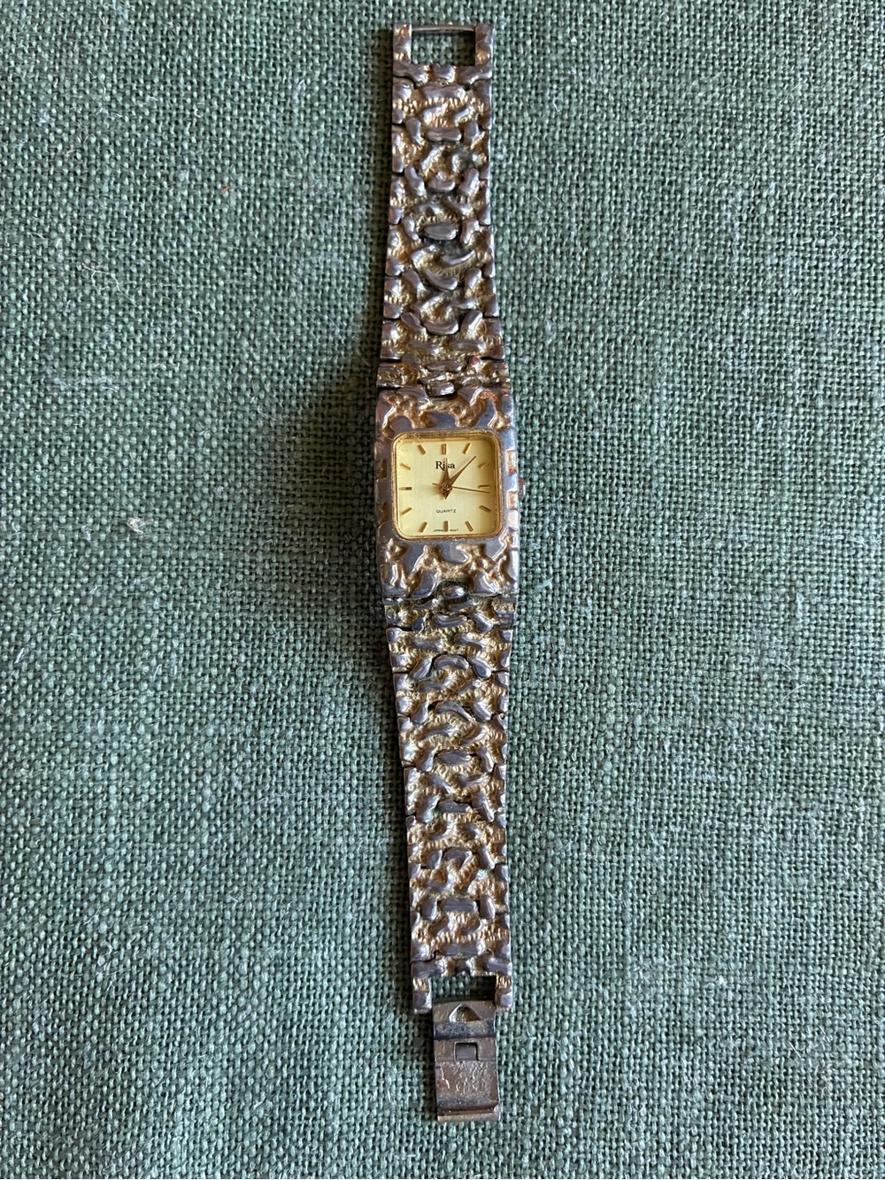 Vintage Risa Gold Tone Textured Bracelet Watch